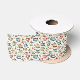 Cute tea party tiled pattern satin ribbon