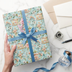 Cute tea party tiled pattern wrapping paper