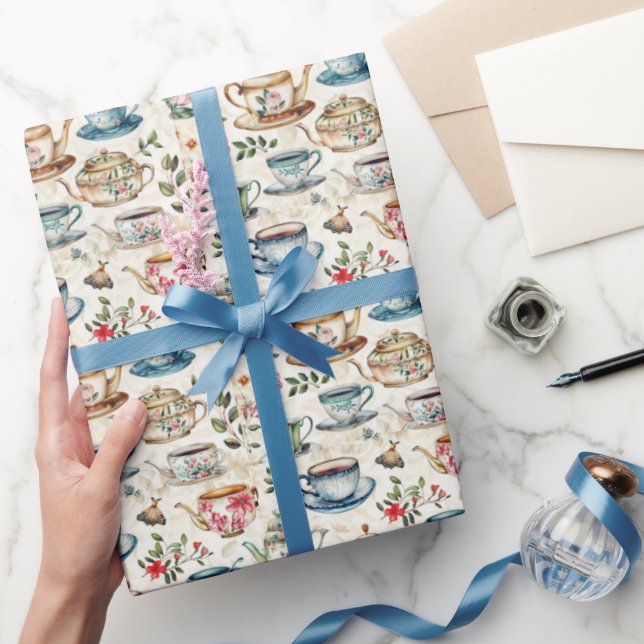Cute tea party tiled pattern wrapping paper (Gifting)