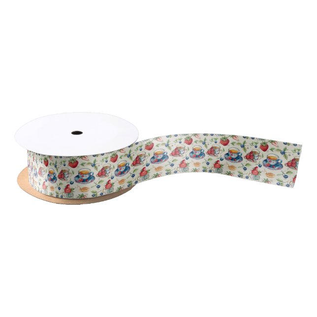 Cute tea party tiled satin ribbon (Spool)
