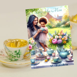 Cute Tea Party With Mum Watercolor Mother's Day Holiday Card