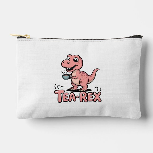 Cute Tea-Rex Pink Dinosaur – Sip Happens! Accessory Pouch (Front)