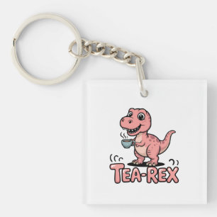 Cute Tea-Rex Pink Dinosaur – Sip Happens! Key Ring