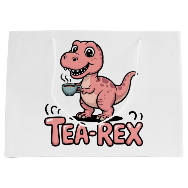 Cute Tea-Rex Pink Dinosaur – Sip Happens! Large Gift Bag (Front)