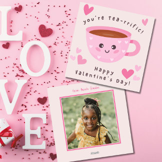 Cute Tea-rrific Classroom Photo Valentine's Day Holiday Card