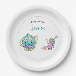 Cute Tea Time Baby Shower Paper Plate