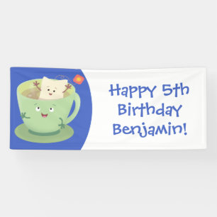 Cute teabag cup cartoon humour character banner