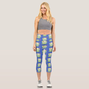 Cute teabag cup cartoon humour character capri leggings