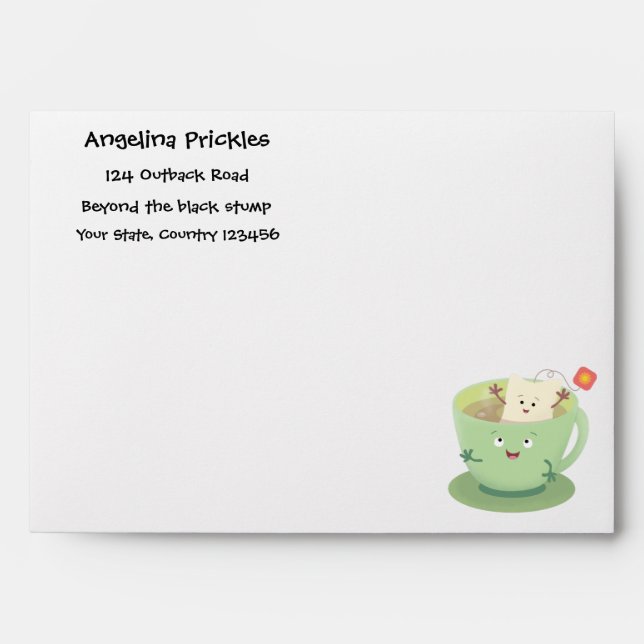 Cute teabag cup cartoon humour character envelope (Front)