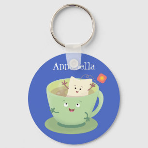 Cute teabag cup cartoon humour character key ring