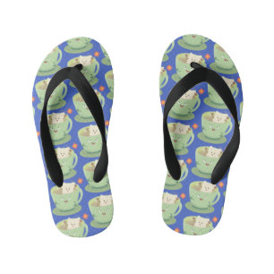 Cute teabag cup cartoon humour character kid's jandals