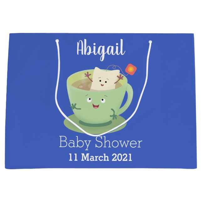 Cute teabag cup cartoon humour character large gift bag (Front)