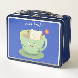 Cute teabag cup cartoon humour character metal lunch box
