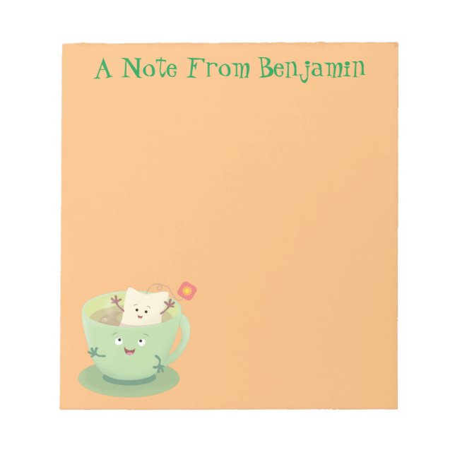 Cute teabag cup cartoon humour character notepad (Front)