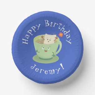 Cute teabag cup cartoon humour character paper plate