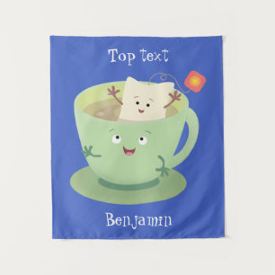 Cute teabag cup cartoon humour character tapestry