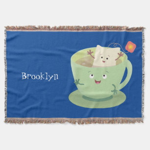 Cute teabag cup cartoon humour character throw blanket