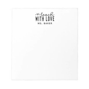 Cute Teach With Love Trendy Typography Heart  Notepad