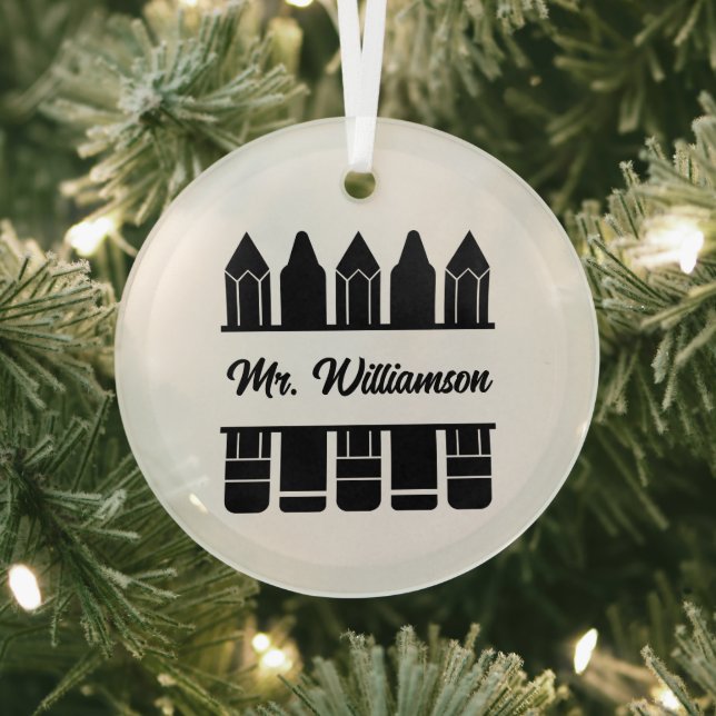 Cute Teacher add monogram  Glass Tree Decoration (Insitu)