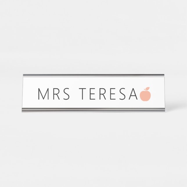 Cute Teacher Apple Modern Classroom Desk Name  Plate (Front)
