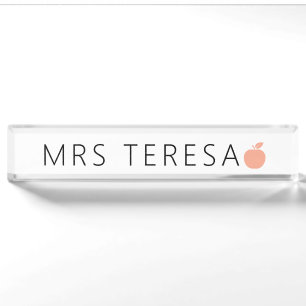 Cute Teacher Apple Modern Desk Name Plate