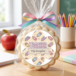 Cute Teacher Appreciation Pencil Pattern Classic Round Sticker