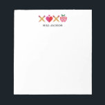 Cute Teacher Appreciation XOXO Colourful Notepad<br><div class="desc">Cheerful and modern, this personalised teacher notepad features a cute XOXO pencil, heart, and apple illustration with your custom name beneath for a playful yet professional touch. Plenty of white space, making it perfect for quick notes, checklists, and everyday classroom reminders or a thoughtful teacher appreciation gift from the class....</div>