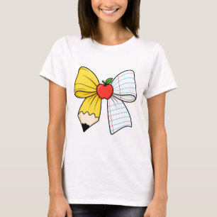 Cute Teacher Bow Pencil Paper Apple School Life T-Shirt