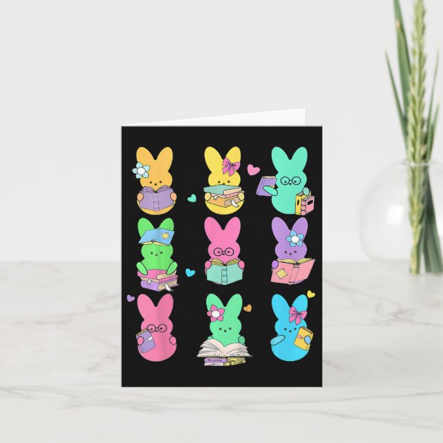 Cute Teacher Bunny Rabbit Reading Easter Bunnies B Card (Front)