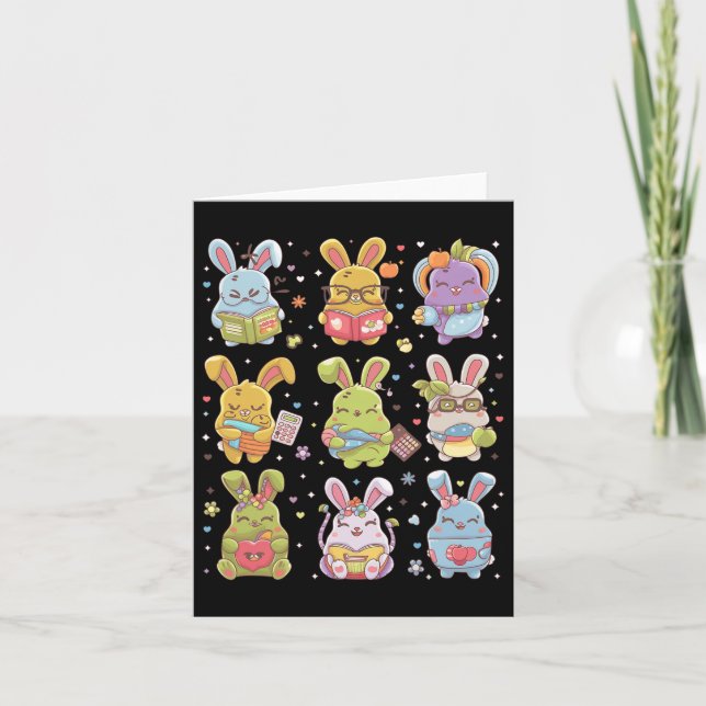 Cute Teacher Bunny Rabbit Reading Easter Bunnies B Card (Front)