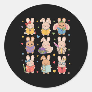 Cute Teacher Bunny Rabbit Reading Easter Bunnies B Classic Round Sticker