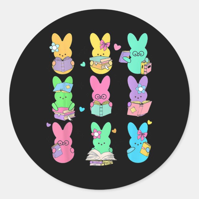Cute Teacher Bunny Rabbit Reading Easter Bunnies B Classic Round Sticker (Front)