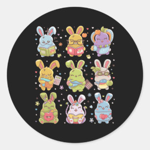 Cute Teacher Bunny Rabbit Reading Easter Bunnies B Classic Round Sticker
