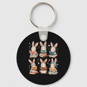 Cute Teacher Bunny Rabbit Reading Easter Bunnies B Key Ring