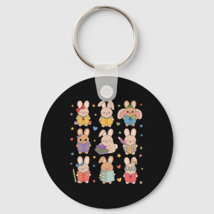 Cute Teacher Bunny Rabbit Reading Easter Bunnies B Key Ring