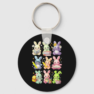 Cute Teacher Bunny Rabbit Reading Easter Bunnies B Key Ring