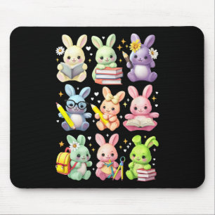 Cute Teacher Bunny Rabbit Reading Easter Bunnies B Mouse Pad