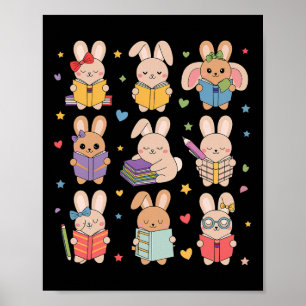 Cute Teacher Bunny Rabbit Reading Easter Bunnies B Poster