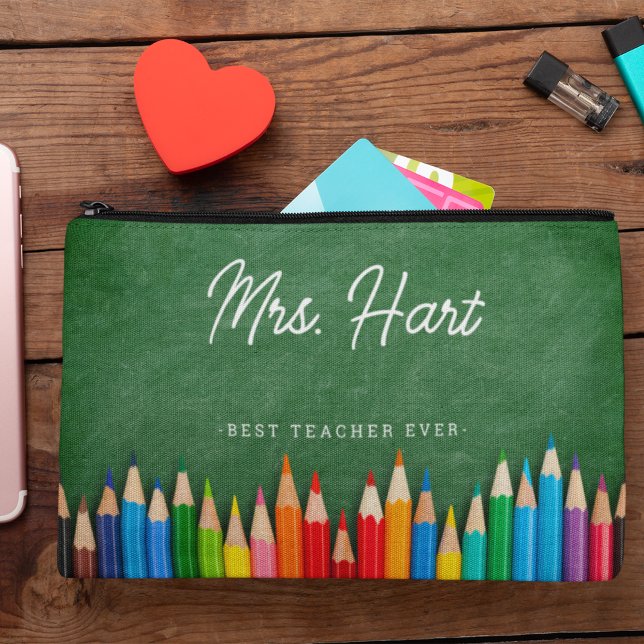 Cute Teacher Chalkboard Coloured Pencils Accessory Pouch (Creator Uploaded)