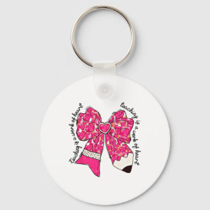 Cute Teacher Coquette Bow Pencil Heart Valentine D Key Ring
