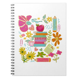 Cute Teacher Doodle Art – Books, Flowers & School Notebook