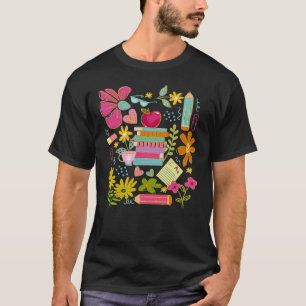 Cute Teacher Doodle Art – Books, Flowers & School T-Shirt