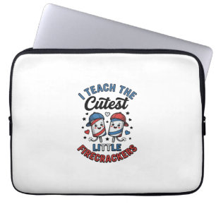 Cute Teacher Firecracker Vintage Fourth of July Sh Laptop Sleeve