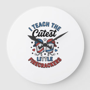 Cute Teacher Firecracker Vintage Fourth of July Sh Large Clock