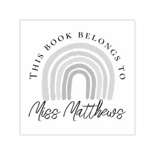 Cute Teacher Library Rainbow Bookplate Self-inking Stamp