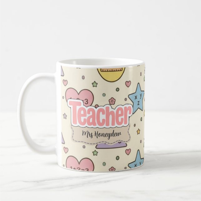 Cute Teacher Math Shapes Pattern  Coffee Mug (Left)