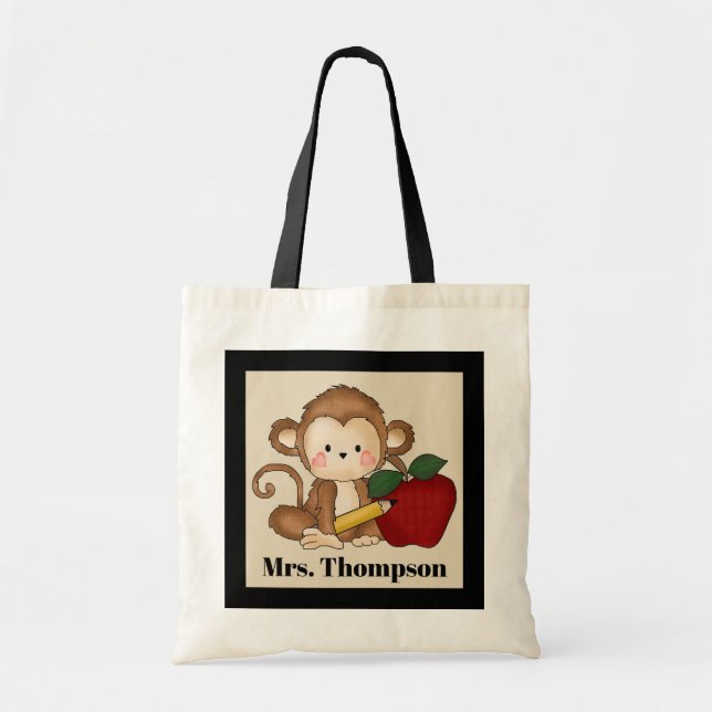 Cute Teacher monkey add name tote (Front)