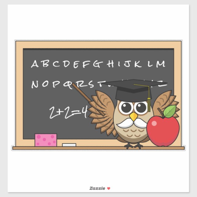 Cute Teacher Owl with Apple Cartoon (Sheet)