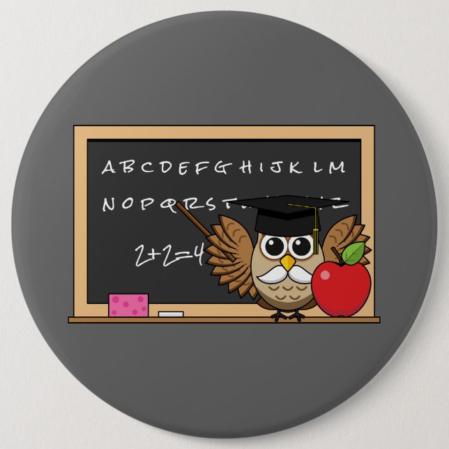 Cute Teacher Owl with Apple Cartoon 6 Cm Round Badge (Front)