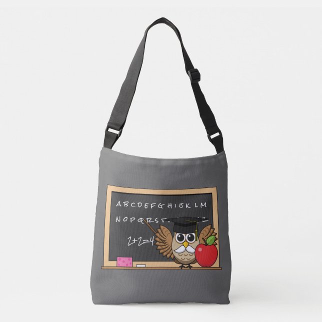 Cute Teacher Owl with Apple Cartoon Crossbody Bag (Front)
